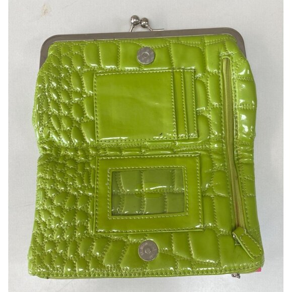 Kristine Lime Green Clutch Crocodile Pattern Pink Interior - Picture 5 of 8